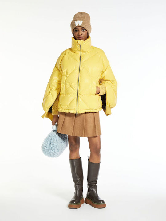 Women's Short Puffer Jacket Waterproof for Winter Yellow