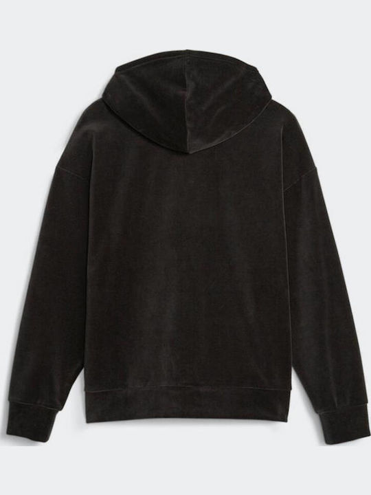 Elevated Women's Sweatshirt Jacket Velvet Hooded Black