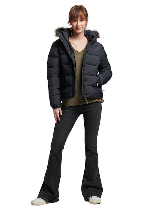 Kurz Damen Puffer Jacke für Winter Schwarz