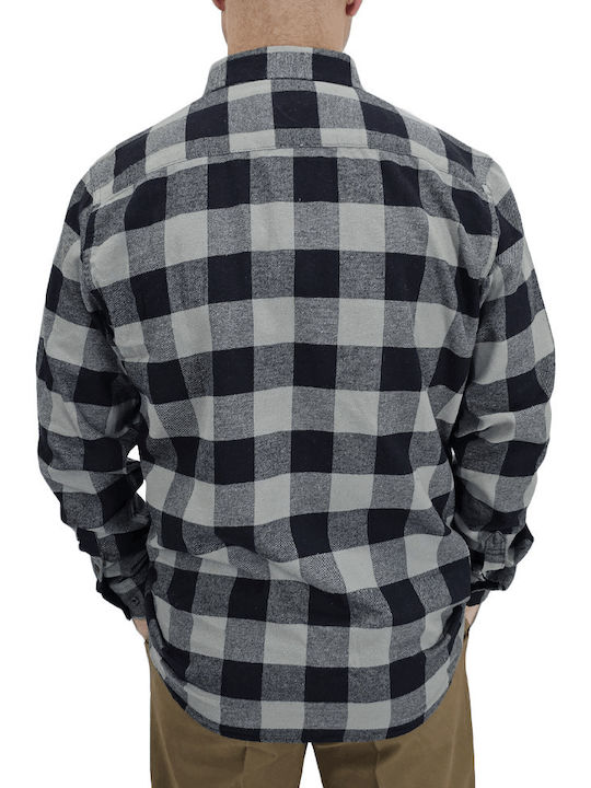 Double Men's Shirt Long Sleeve Flannel Checked Black