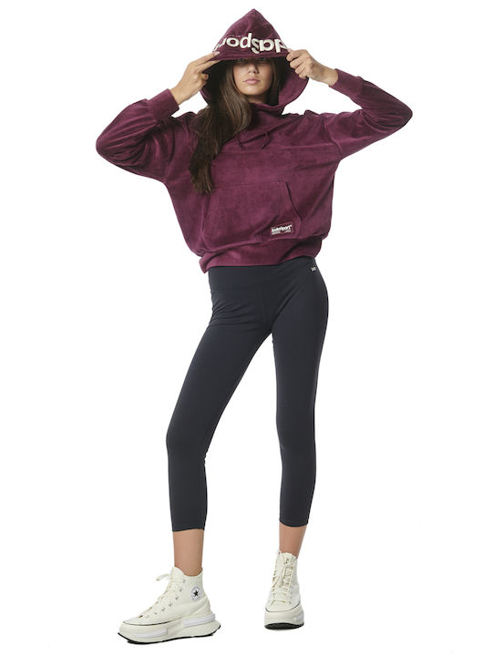 Body Action Women's Long Hooded Velvet Sweatshirt Purple