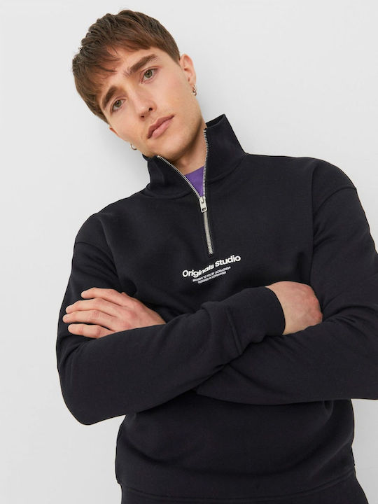 Jack & Jones Bluza Bărbătească cu Mânecă Lungă Decolteu cu fermoar Neagră