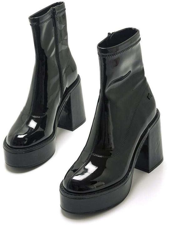 Women's Ankle Boots made of Patent Leather with Medium Heel Black