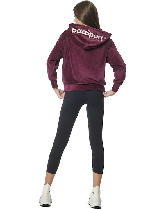 Long Women's Sweatshirt Velvet Hooded Purple