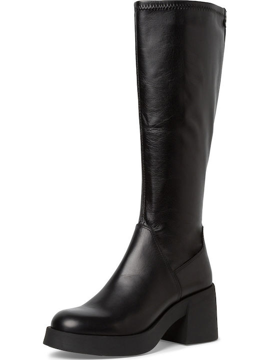 Damenstiefel mit mittlerem Absatz & Gummizug Schwarz