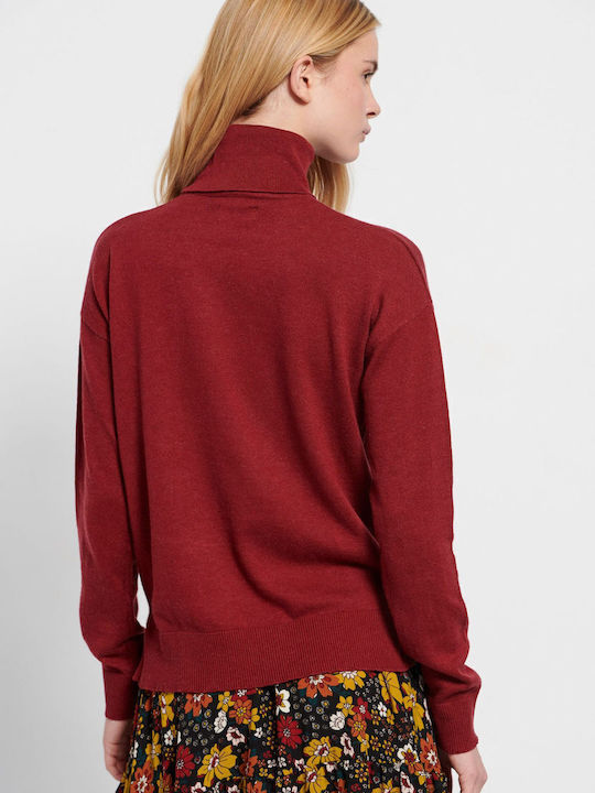 Women's Long Sleeve Sweater Cotton Turtleneck Burgundy
