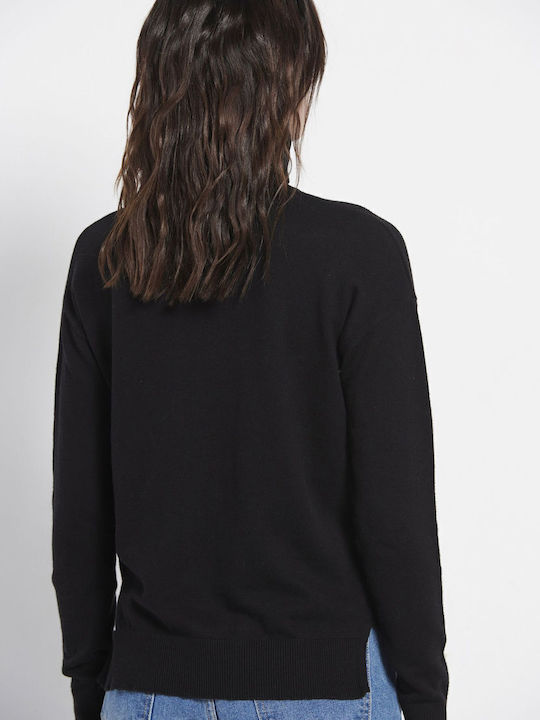 Women's Long Sleeve Sweater Cotton Turtleneck Black