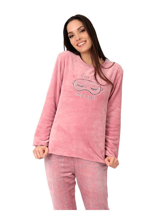 Lydia Creations Winter Women's Pyjama Set Fleece Pink