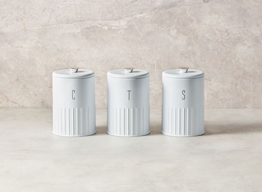 Maxwell & Williams Σετ 3τμχ Βάζα Γενικής Χρήσης με Καπάκι Μεταλλικό Λευκό 1350ml 3τμχ
