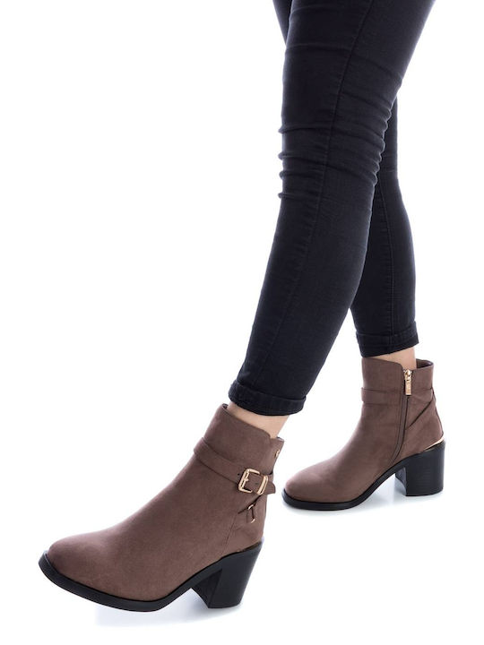 Xti Suede Women's Ankle Boots with Medium Heel Brown