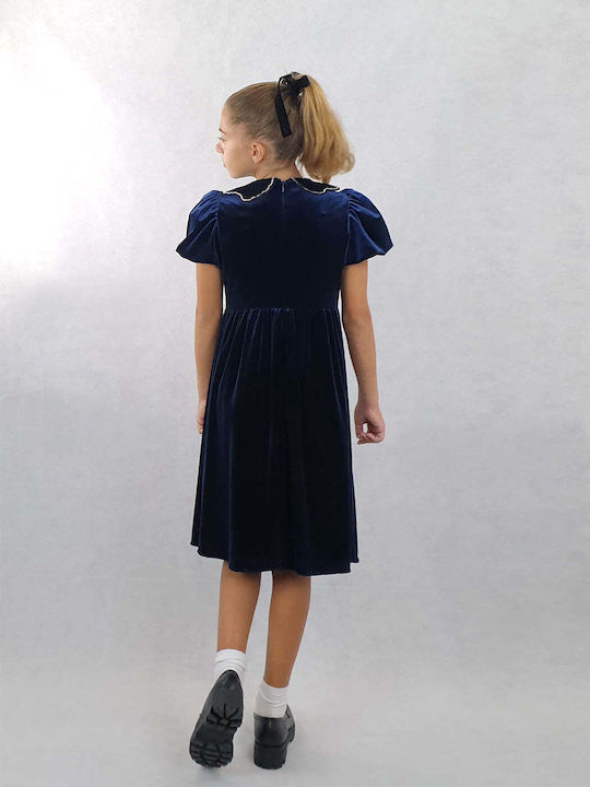 Designer's Cat Kids Dress Velvet Blue