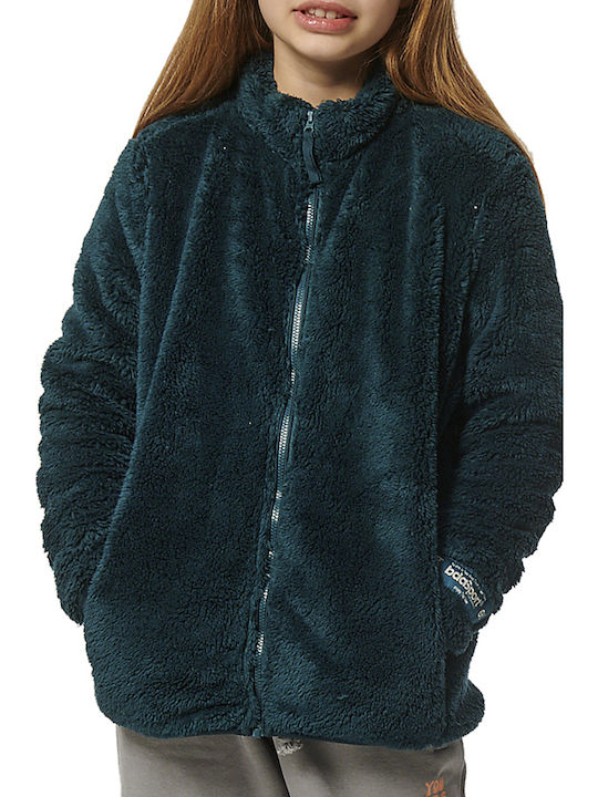 Sportlich Kinderstrickjacke Fleece mit Kapuze Grün