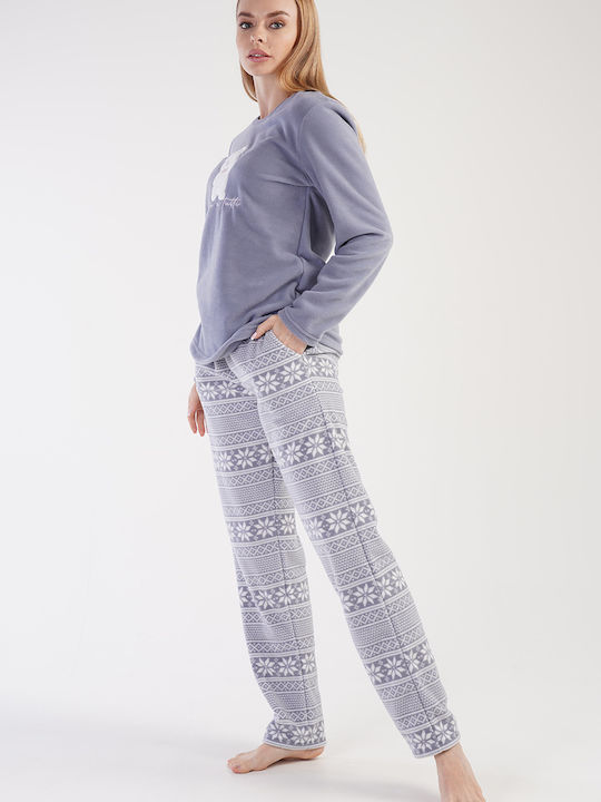 Vienetta Secret Winter Women's Pyjama Set Fleece Gray
