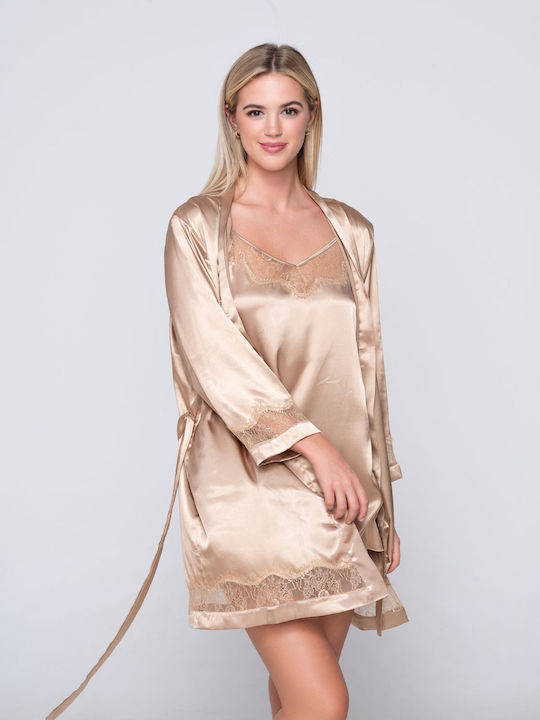 Luna Winter Damen Satin Robe Braun