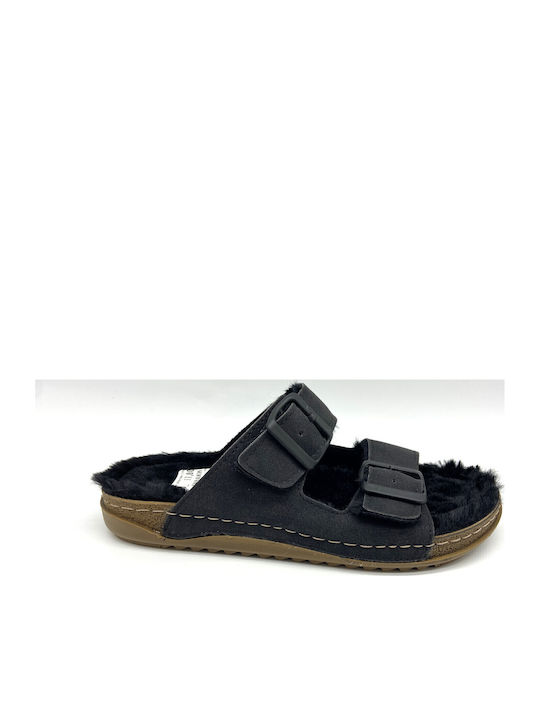 Anatomische Damen Hausschuhe mit Fell Schwarze
