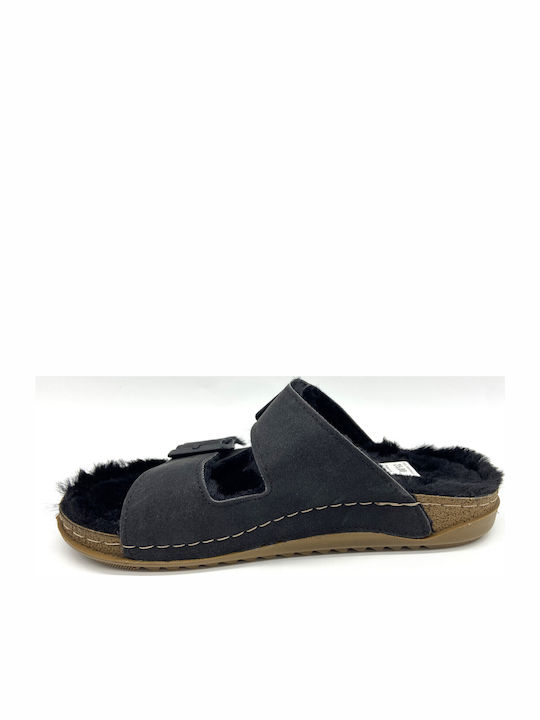 Anatomische Damen Hausschuhe mit Fell Schwarze