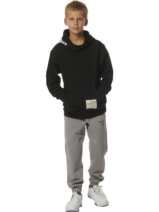 Fleece Kids Sweatshirt with Hood and Pockets Black