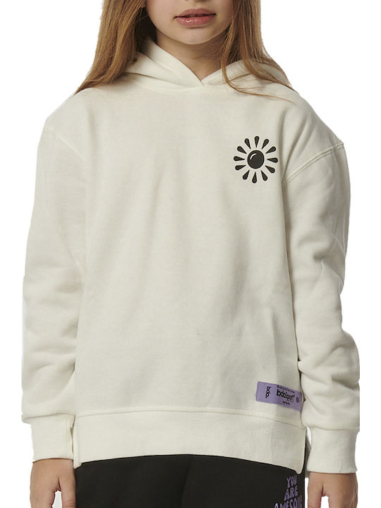 Fleece Παιδικό Φούτερ με Κουκούλα και Τσέπες Λευκό