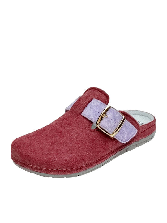 Leather Winter Women's Slippers Burgundy