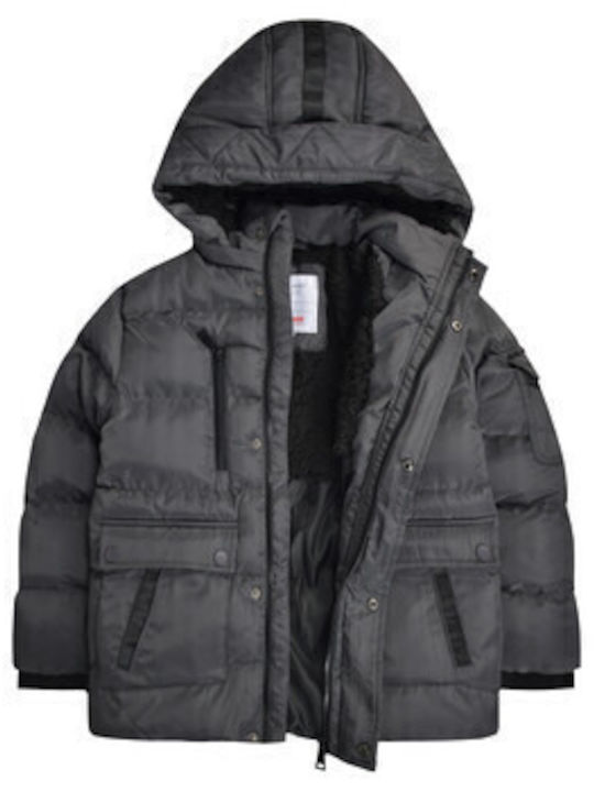 Kids Casual Short Coat with Lining and Hooded Grey
