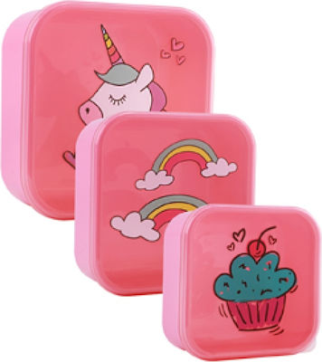 I-Total Unicorn Kids Set Lunch Plastic Box Pink