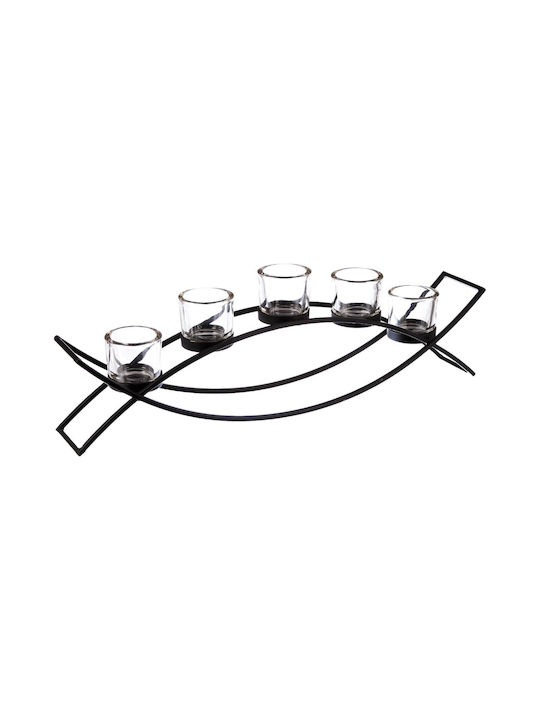 Click Candle Holder Metal 5 Seats in Black Color 54x9x17cm 1pcs