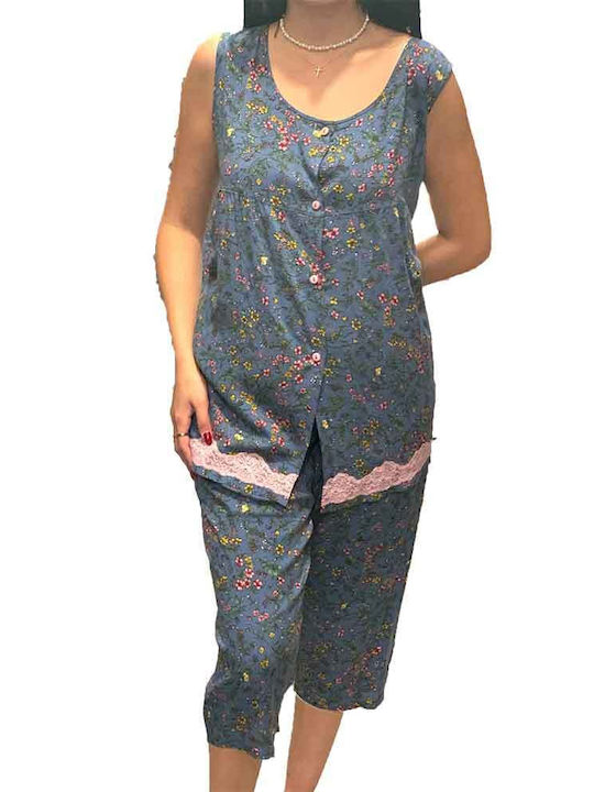 Nota Lingerie Sommer Damen Pyjama-Set Blau