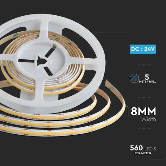 V-TAC Ταινία LED 24V Ρυθμιζόμενο Λευκό Φως 5m Τύπου COB