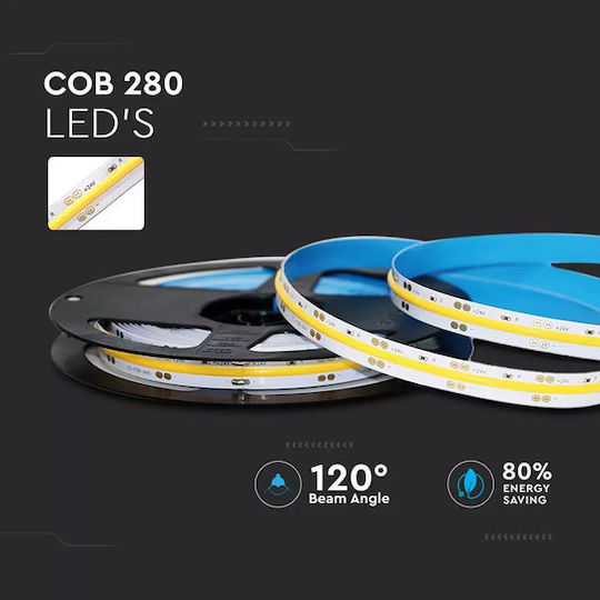 V-TAC Ταινία LED 24V Θερμό Λευκό Φως 5m Τύπου COB