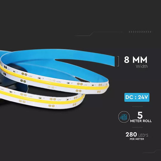 V-TAC Ταινία LED 24V Θερμό Λευκό Φως 5m Τύπου COB
