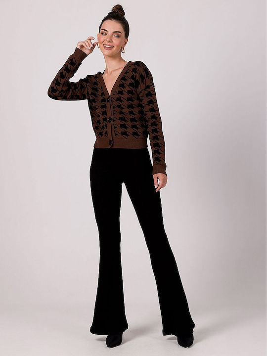 BE Knit Short Women's Knitted Cardigan with Buttons Brown