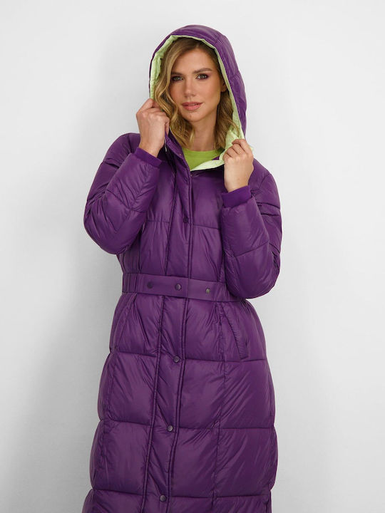 Axel Women's Long Puffer Jacket for Winter with Hood Purple