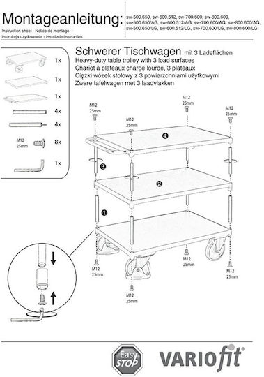 Variofit Transport-Wagen for Load Weight up to 500kg in Blau Color