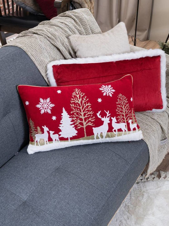 Teoran Christmas Decorative Pillow Rectangular Red 35x60cm