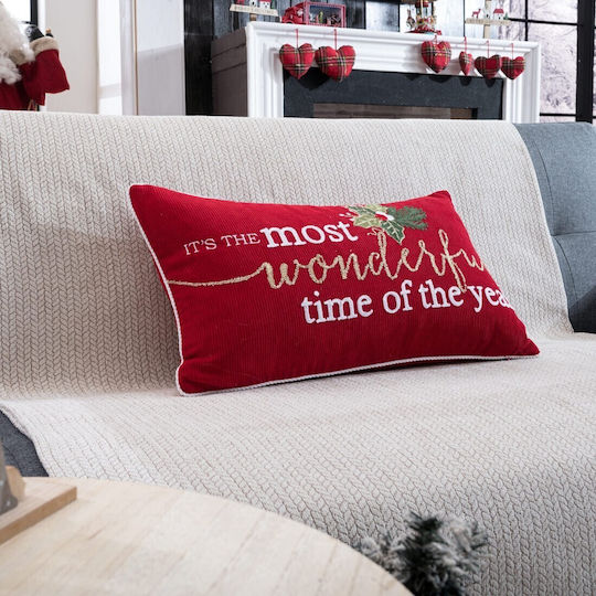 Teoran Christmas Decorative Pillow Rectangular Red 35x60cm