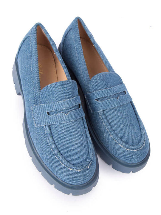 Damen Mokassins Aus Leder in Blau Farbe