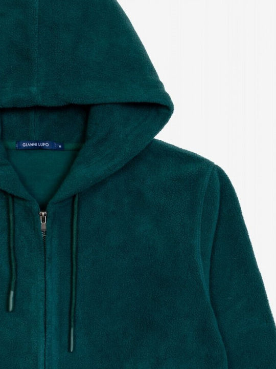 Gianni Lupo Men's Fleece Hooded Cardigan with Zipper Green