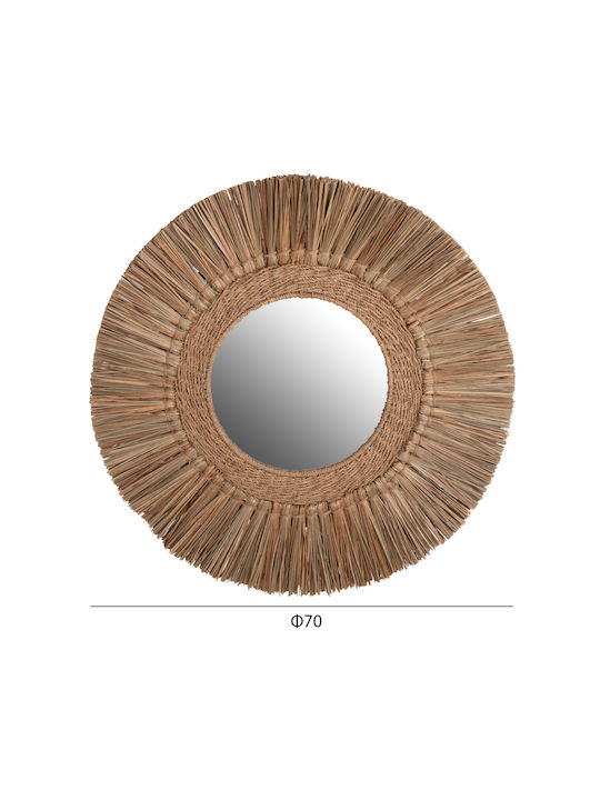 HomeMarkt Mendong Grass Oglindă de Perete cu Bej Ramă din Rattan Diametru 70cm 1buc