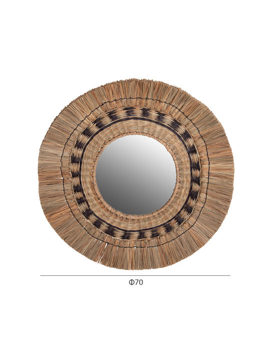 HomeMarkt Mendong Grass Καθρέπτης Τοίχου με Μαύρο Rattan Πλαίσιο Διαμέτρου 70cm