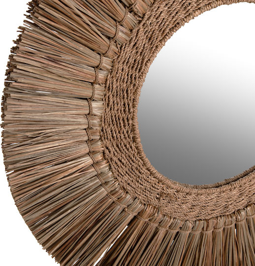 HomeMarkt Mendong Grass Wall Mirror with Beige Rattan Frame Diameter 70cm 1pcs