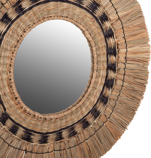 HomeMarkt Mendong Grass Καθρέπτης Τοίχου με Μαύρο Rattan Πλαίσιο Διαμέτρου 70cm