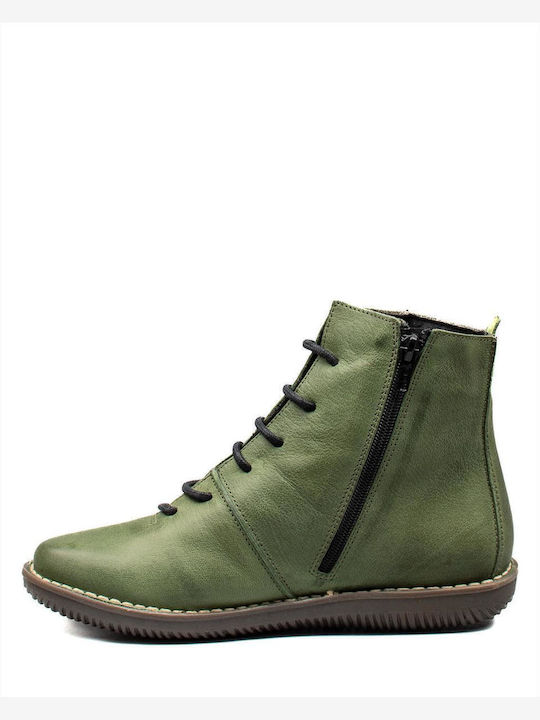 Gras Leather Women's Ankle Boots Green