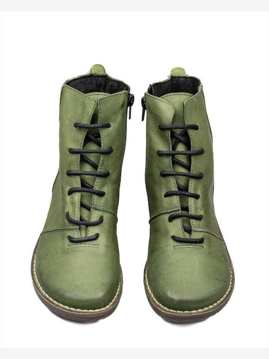 Gras Leather Women's Ankle Boots Green