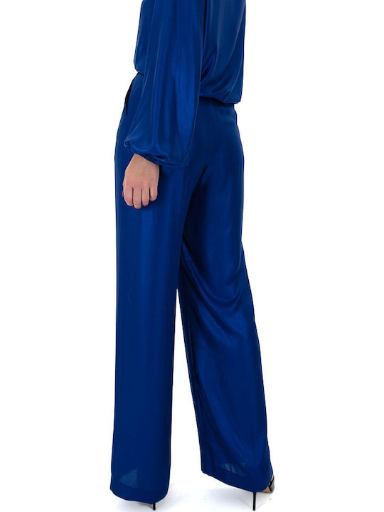 Pants Γυναικείο Υφασμάτινο Παντελόνι με Λάστιχο σε Ίσια Γραμμή Μπλε