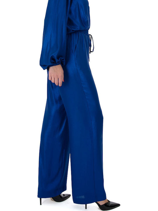 Pants Γυναικείο Υφασμάτινο Παντελόνι με Λάστιχο σε Ίσια Γραμμή Μπλε