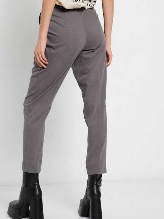 Funky Buddha Women's Fabric Trousers in Regular Fit Gray