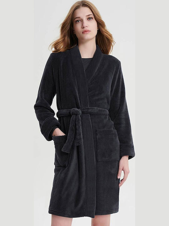 Vamp Χειμερινή Γυναικεία Fleece Ρόμπα Γκρι