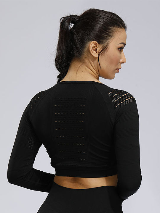 Women's Athletic Long Sleeve Crop Top Black