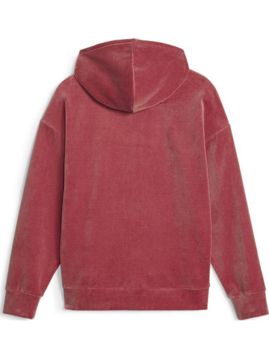 Elevated Women's Sweatshirt Jacket Velvet Hooded Red