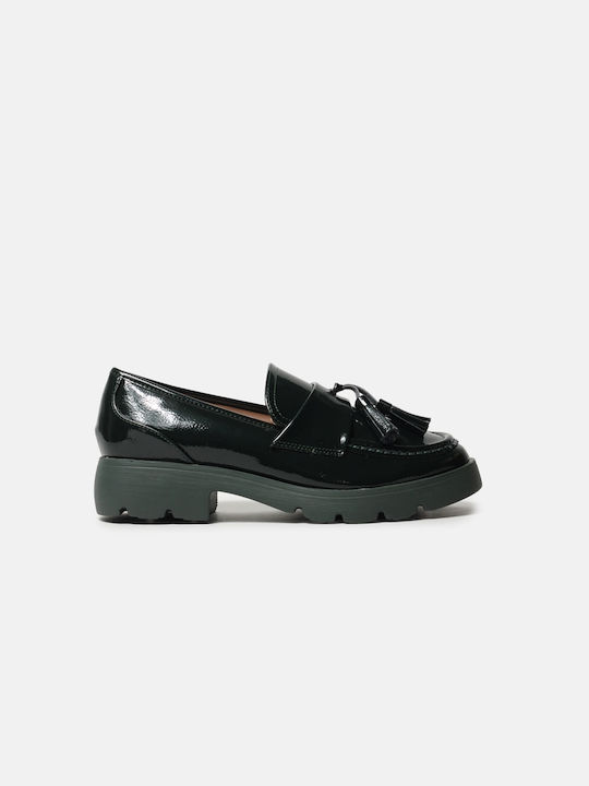 InShoes Patent Leather Women's Loafers in Green Color